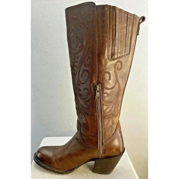 Rio Grande Cowboy Knee High Boots Womens Size US 7 Leather Western Stitch RARE - Picture 5 of 10